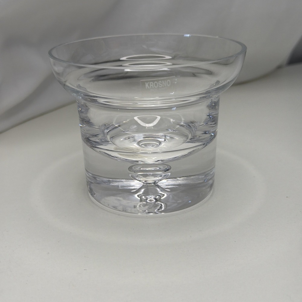 Crate & Barrel‎ 4" Crystal Candle Holder With Controlled Bubble KROSNO POLAND